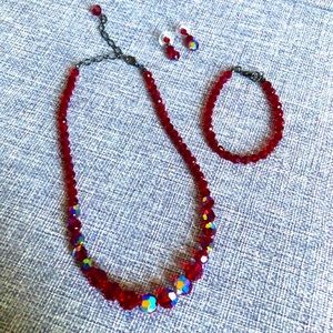 Nordstrom Crystal Collection Necklace, Bracelet & Earrings Set, Red